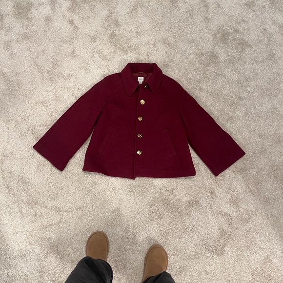 J. Crew women’s Maroon Pea Coat with Gold Buttons - Picture 1 of 6